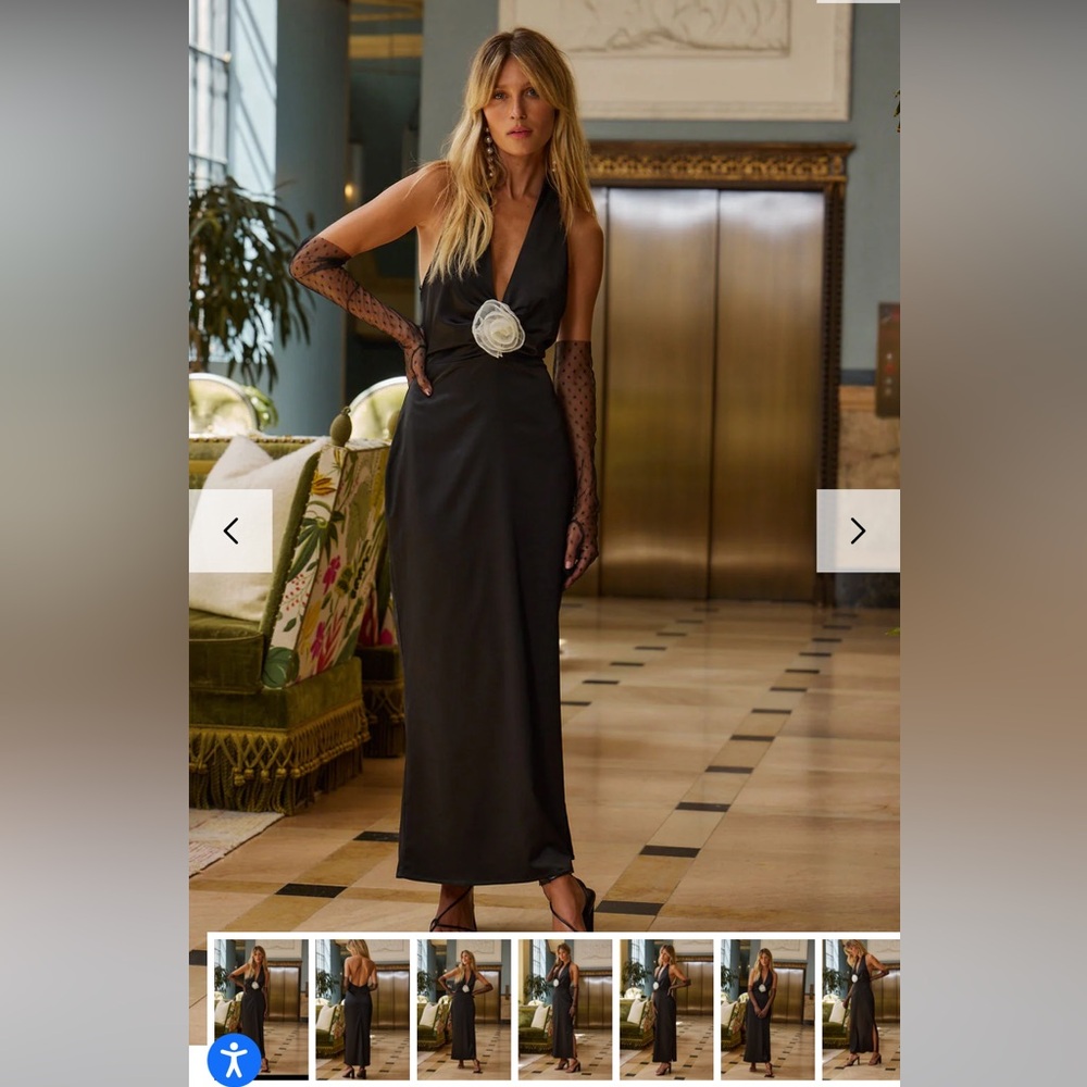 Pia Black & White Satin Rosette Halter Dress with gloves from 12th Tribe